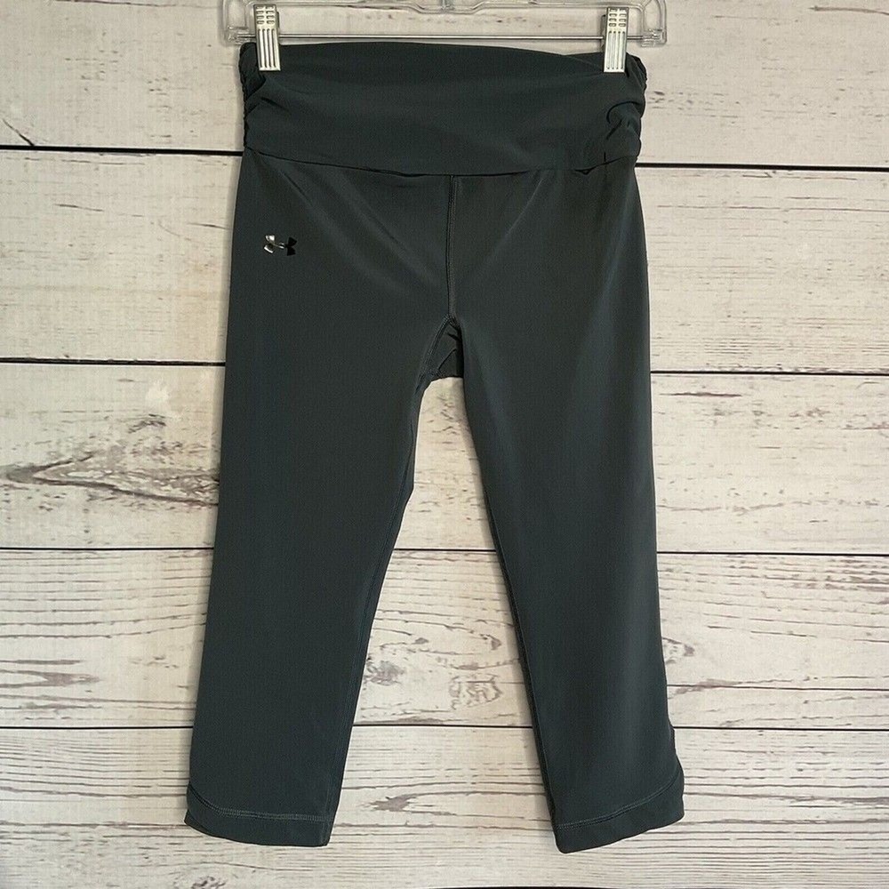 Under Armour Gray Elastic‎ Waist Capri Fitted Leggings Women S Polyester/Spandex